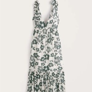 Abercrombie & Fitch Green Tie Strap Babydoll Floral Midaxi Dress.